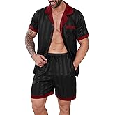 DEARCASE Men's Pajamas Set - Satin Silk Sleepwear, Short Sleeve Button Down 2 Piece Loungewear, Soft & Cooling Pjs for Men