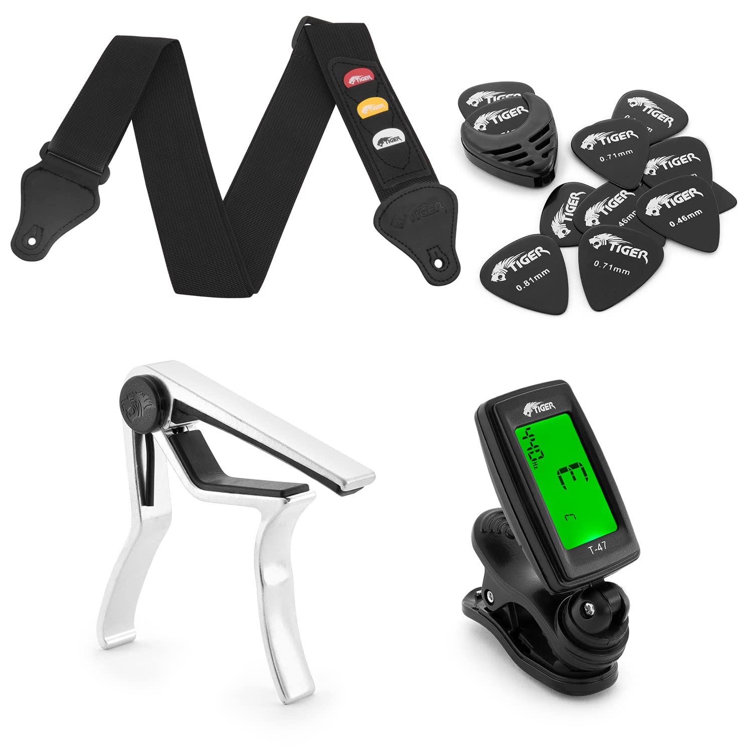Guitar Gift Pack - Guitar Picks, Strap, Tuner and Capo