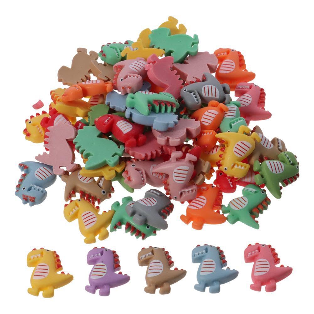 YYlingx 60Pcs Dinosaur Flatback Charm Resin Colorful Random Dinosaur Flatback No Hole Beads for DIY Scrapbooking Embellishment Phonecase Hair Clip Craft Jewelry Making