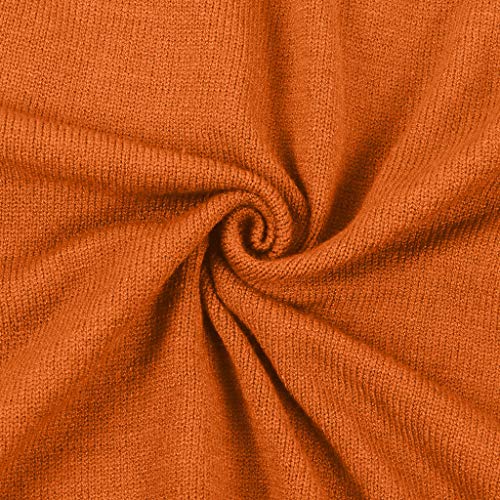 Aunimeify Fashion Women's Solid Halterneck Off Shoulder Long Sleeves Sweater Blouse Tops Orange
