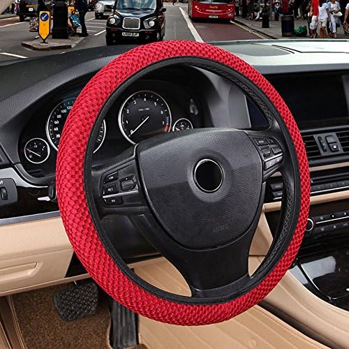 GOLFBOARD Anti Slip Mesh Car Steering Wheel Cover Breathable &amp; Sweat Absorption Standard 15" Red