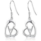 JERWLI Golf Earrings 925 Sterling Silver Sports Golf Heart Dangle Earrings Golf Jewelry Gifts for Women