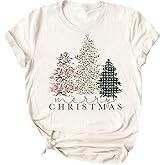 Christmas Shirts Women Merry Christmas Tree Printed T-Shirts Short Sleeve Holiday Tee Xmas Gift Tops