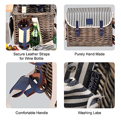 VAULTSAC Picnic Basket Set Removable Bamboo Table Cotton Canvas Top