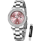 OLEVS Ladies Watch Diamond Dress Quartz Analog Female Watches Stainless Steel Two Tone Waterproof Luminous Day Date for Womens Wrist Watch Gift