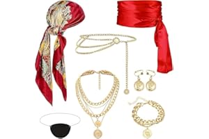 Seyaom 8PCS Pirate Costume Accessories for Women-Jewelry Belt Bandana Eyepatch for Adult Girl Pirate Cosplay& Party Outfit