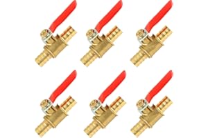 6 Pcs Brass Ball Valve, 5/16" Hose Barb Pipe Tubing Fitting Coupler, 180° Non-Slip Operation Handle