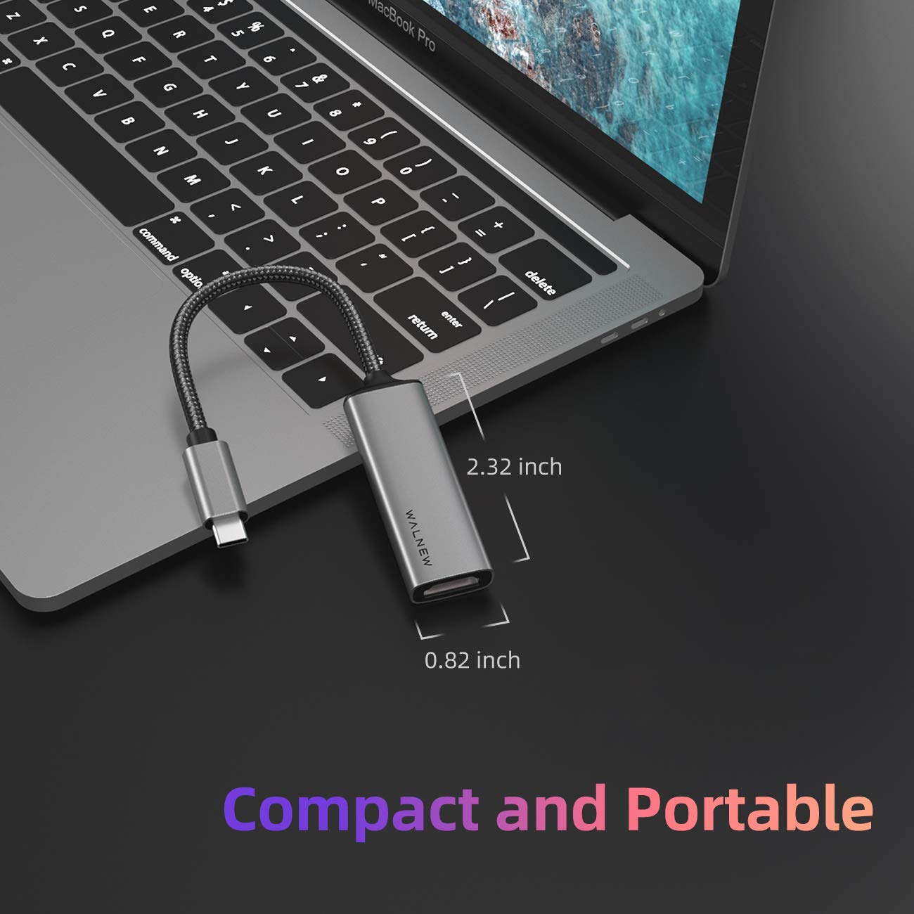 WALNEW USB C to HDMI Adapter 4K 60Hz, Type-C Male to HDMI Female Cable Converter, USBC Thunderbolt 3 Monitor Dongle for Mac MacBook,iPad Pro/Air, Samsung Galaxy,Chromebook,Surface,Dell XPS,Android TV