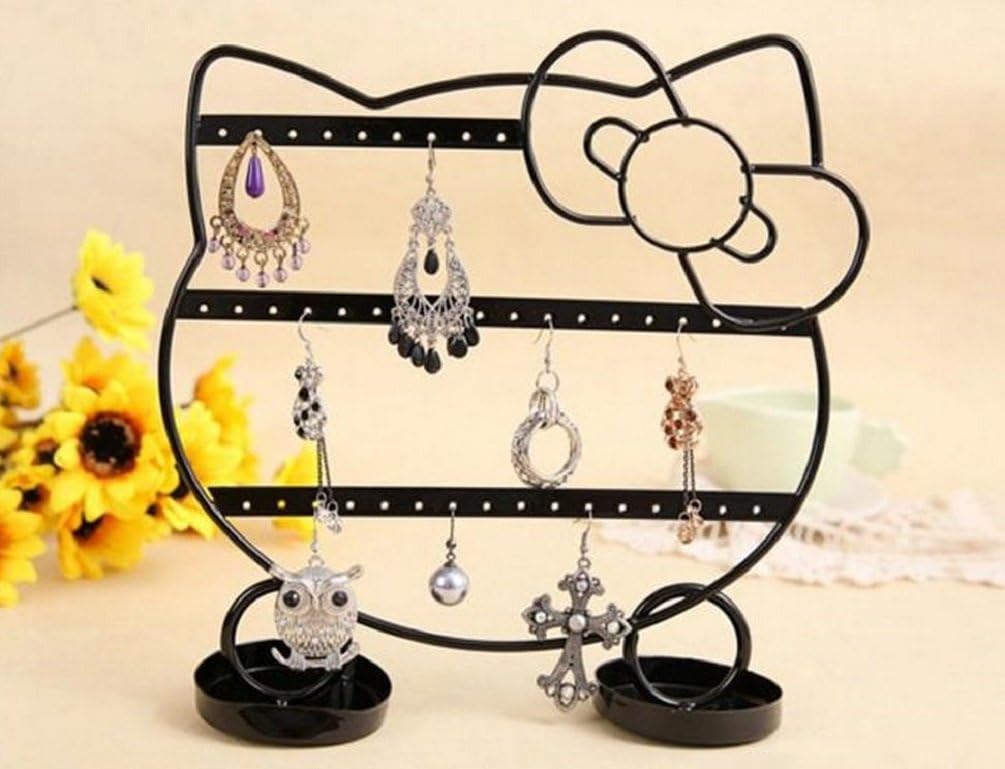 Hello Kitty Cat Animal Metal Jewelry Earring Holder / Display / Organizer (black)