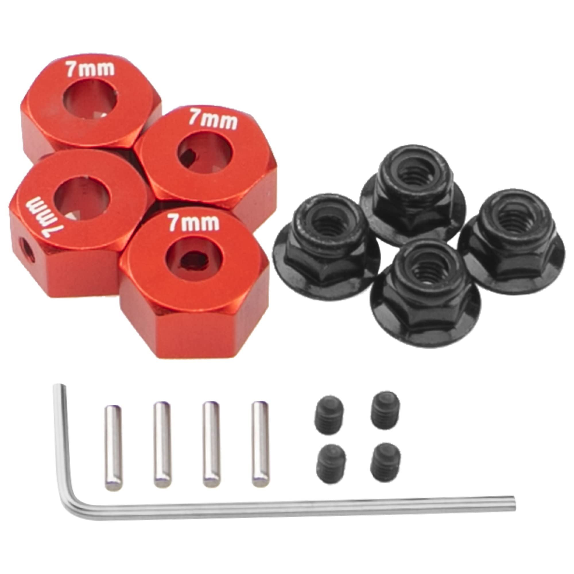 Photo 1 of Vgoohobby Metal 12mm Hex Wheel Hubs 7mm Thick Drive Adapters with Flanged Lock Nuts Compatible with Traxxas 1/10 4WD Rustler Slash Stampede RC Car?Replace Part 1654 (Red)