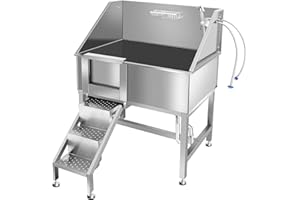 OLIPIC 38" Dog Washing Station, Professional Stainless Steel Dog Bathing Station, Equipped with Three Anti-Slip Steps, Removable Door, Upgraded Spray Nozzle&Hose - Ideal for Home, Pet Grooming Salon,L-RAMP