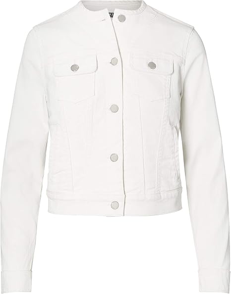 collarless white jean jacket