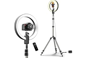 SupeDesk 12" Ring Light with Stand, Adjustable Phone Tripod, for 3.5~6.7" Phone/DSLR Camera,1700 Lux, 3 Color 5 Brightness,Wireless Remote,Live Stream,Tiktok,YouTube