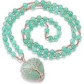 Top Plaza Healing Crystal Amethyst Necklace Natural Stone Beads Life Tree Wire Wrapped Teardrop Gemstone Pendant Jewelry for Women Mom