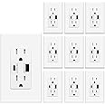 Micmi USB Outlet with C + A Wall Dual High Speed Receptacle Smart 4.8A Fast Charging Capability,15Amp 125Volt, Tamper Resistant Wall Plate Included UL Listed (10Pack, White, 15 Amp Outlet)