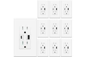 Micmi USB Outlet with C + A Wall Dual High Speed Receptacle Smart 4.8A Fast Charging Capability, Tamper Resistant Wall Plate Included UL Listed (10, White, 15 Amp Outlet)