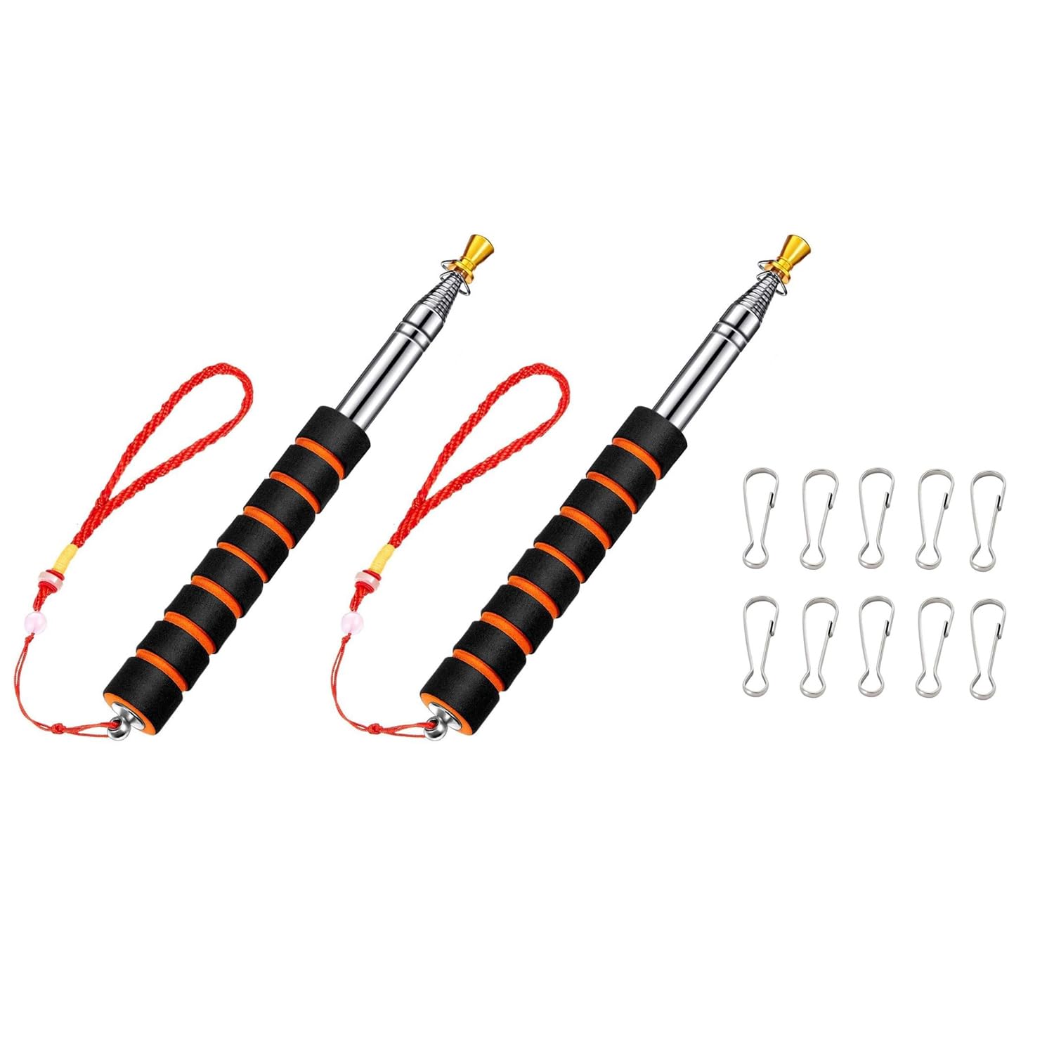 9.8ft (300cm) Telescopic Handheld Flagpole, 2Pcs Stainless Steel Handheld Flag Pole Portable, Stainless Steel Teaching Pointer Stick, Retractable Banner Pole with 10 Flagpole Clips (Blue & Red)