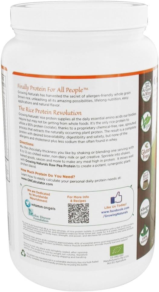 Growing Naturals Organic Rice Protein Powder, Chocolate, 952 Gram: Health & Personal Care