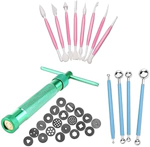 32 Pcs Clay Fondant Extruder Cake Decorating Supplies Sugar Modeling Tool, Clay Extruder Gun with 20 Tips Sugar Paste Extruder, Ball Stylus Dotting Tool & Cake Crafts Clay Sculpting Tools