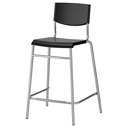 Ikea STIG Bar Stool with backrest, Black, Silver-Colour, 63 cm (24 3/4