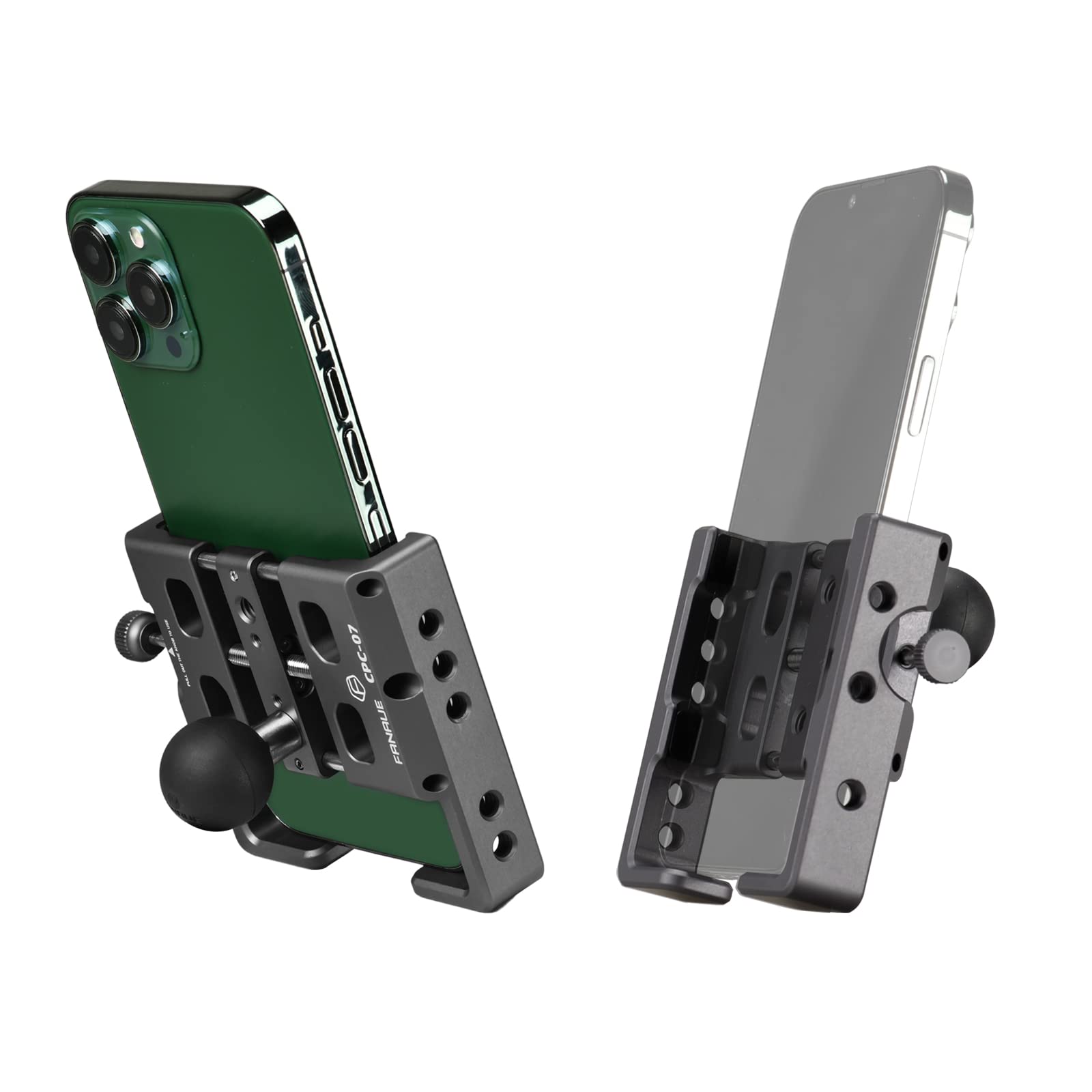 FANAUE Phone Mount Aluminum Alloy with 1'' Ball for Smartphones with a Width of 2.3" to 3.4", Compatible with RAM Mounts B Size Double Socket Arm & Bike Motorcycle Cellphone Holder