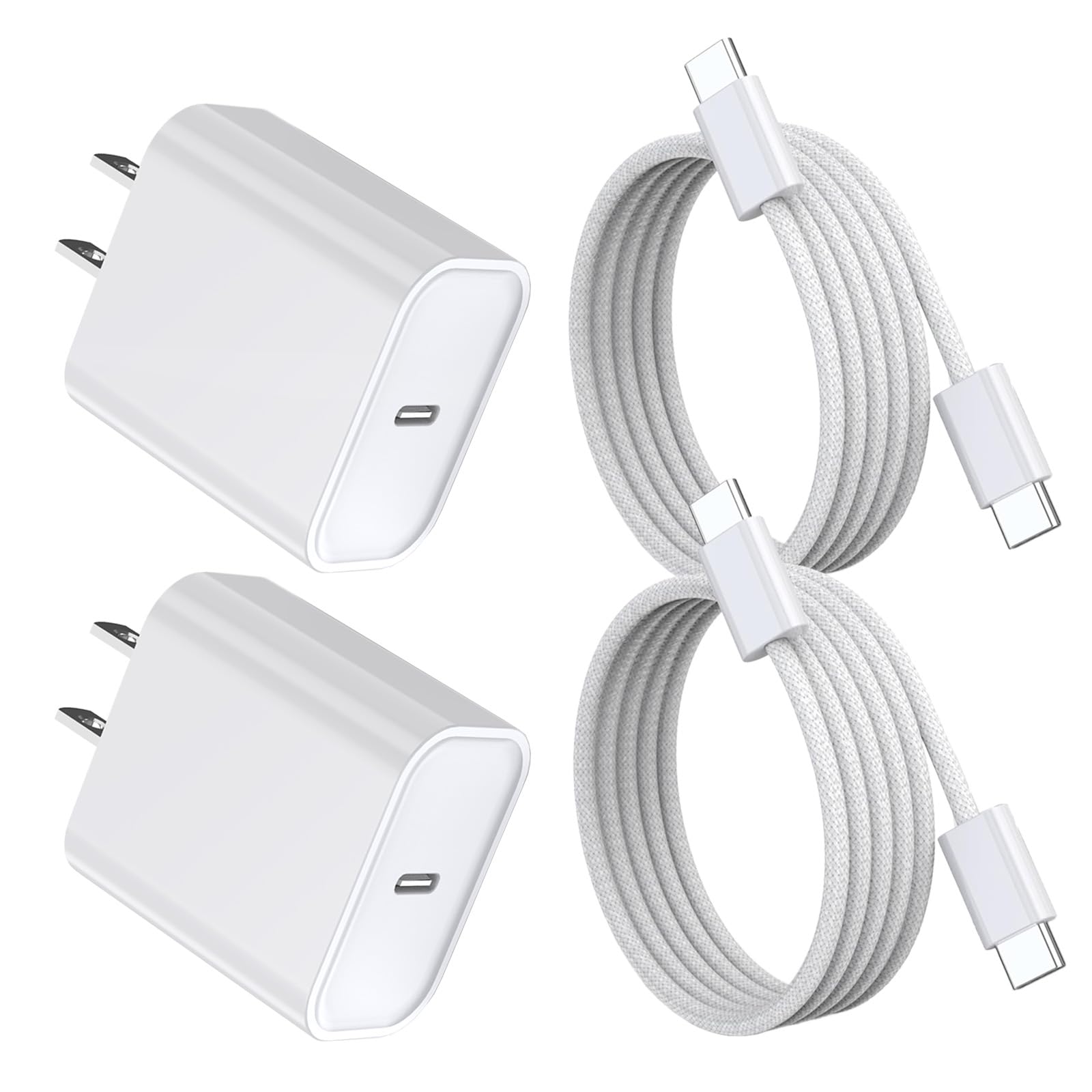 iPhone 17 16 Charger Fast Charging, 2Pack 20W USB C Fast Charging Block Chargerwith 2Pack Woven Braided Type-C Cable 60W for iPhone Air/17 Pro Max/16 Pro/16 Pro Max/16e/15 Pro Max/iPad Pro/AirPods Pro Image