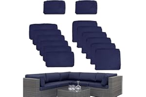 LAKEXUS 14 Pcs Outdoor Patio Furniture Cushion Covers Replacement, 25.5x25.5x4 inch Waterproof Cushion Covers for Outdoor Furniture, 3 Sizes Patio Sofa Couch Slipcovers with Zippers, Covers Only (Navy Blue)
