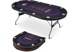 REAHOISY Poker Table Foldable, 8/10 Player Folding Poker Tables with Casino Grade Felt, Padded Rails & Cup Holders, Portable Poker Table for Texas Holdem (84 Inch-Black & Navy Blue)