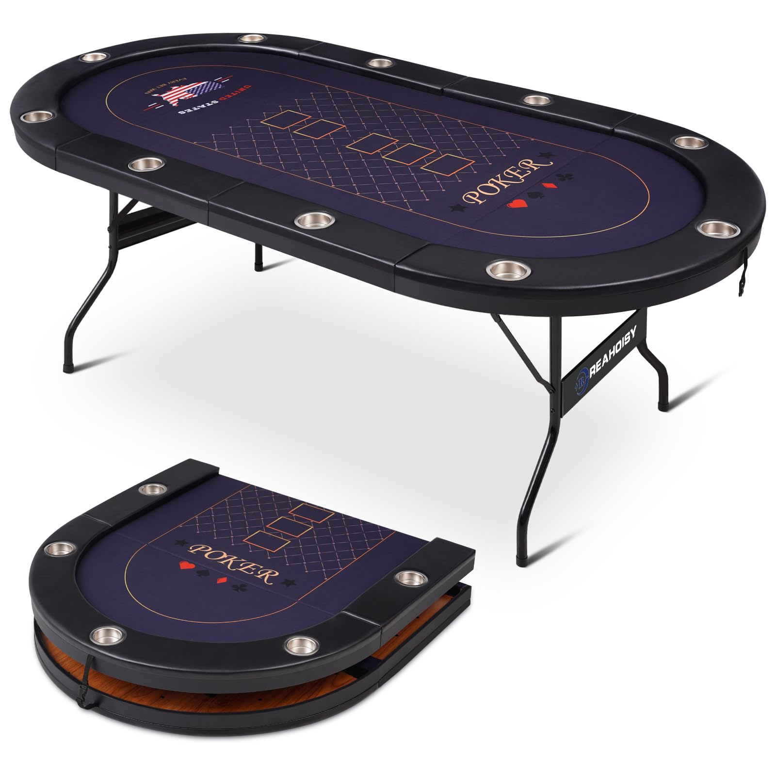 Photo 1 of ***BROKEN WOOD AROUND TABLE-SEE PICS***REAHOISY 10 Player Poker Table Foldable, Folding Texas Holdem Casino Table with Padded Rails & Cup Holders, Portable Poker Game Table for Home or Game Room, 84 Inch2
