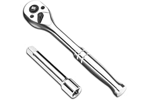 3/8-Inch Drive Ratchet Wrench, 90-Tooth Quick-Release Reversible Ratchet Wrench with an Extension Bar(3 inch), 6" Long Socket