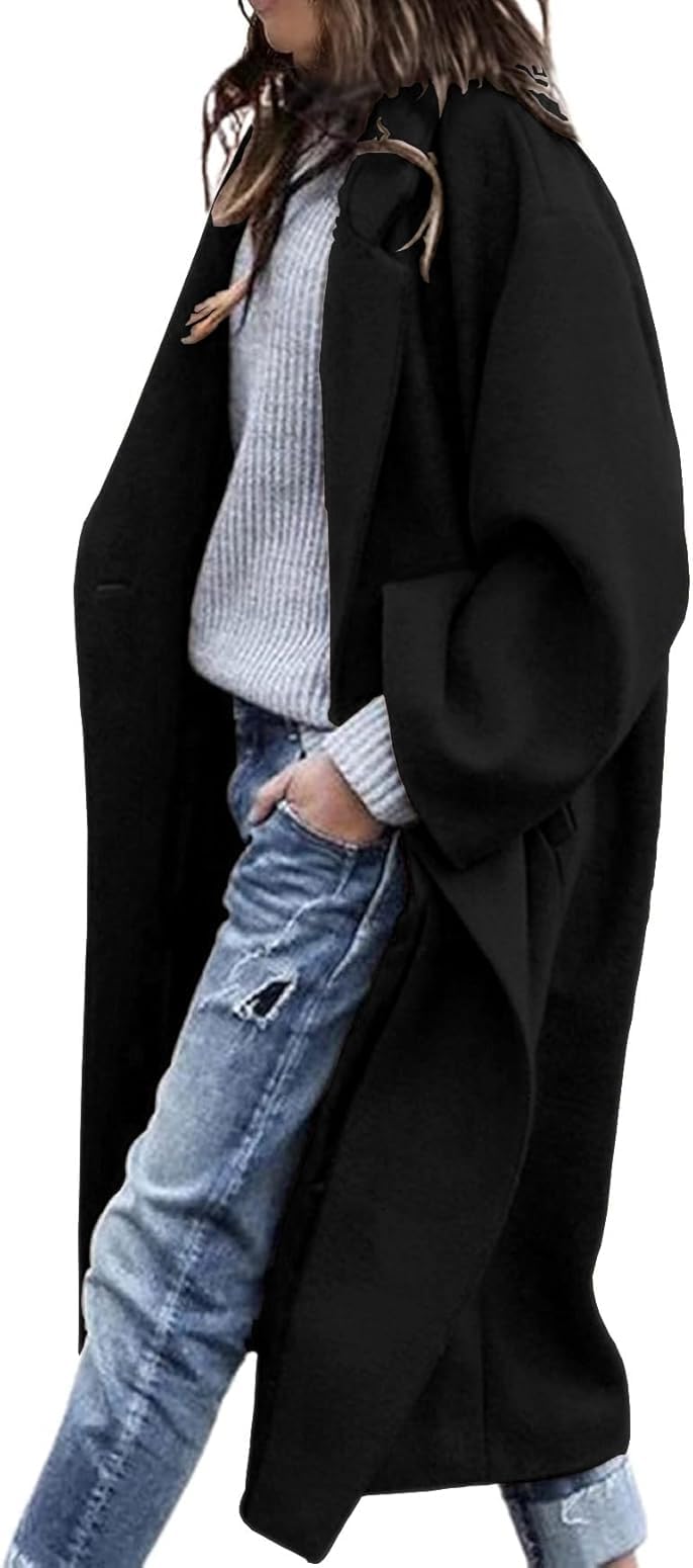 Photo 1 of Bnycuml Women's Winter Wool Coat Notch Lapel Single Breasted Casual Mid Long Pea Trench Coat(Black,Medium)