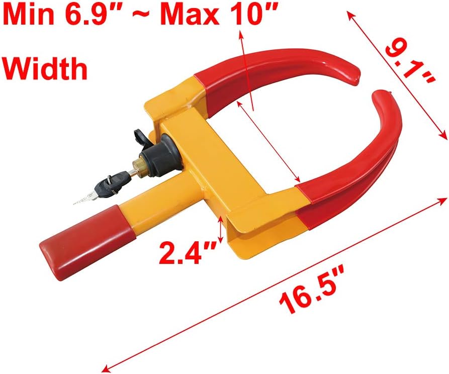 Wheel Clamp Lock Universal Security Tire Lock Anti Theft Lock Fit Most Vehicles, Max 10" Tire Width And 7.5" Reach, For Trailers Suv Boats Atv'S Motorcycles Golf Cart Great Deterrent Bright Yellow/Red: Home Improvement