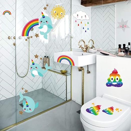 Amazon Com Decalmile Rainbow Poop Toilet Wall Stickers Narwhal