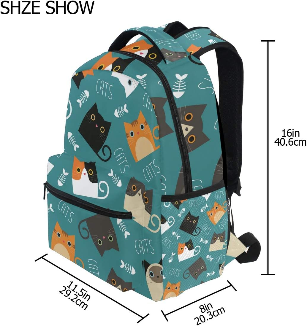 Funny Cat Bag Mini Backpack Purse Travel Sports for Men Women Pfrewn Cats Fish Bones Backpack Bookbags Daypack Bags Water Resistant 