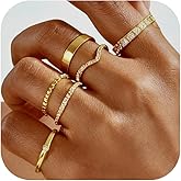 PARIVEA Stackable Gold Rings for Women Non Tarnish Dainty 14K Gold Plated Band Rings Cubic Zirconia Thumb Ring Trendy Statement Stacking Rings Set Promise Wedding Bands Engagement Rings Size 6-10