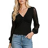 CUPSHE Womens Top Eyelet Lace V Neck Long Floral Sleeve Blouse Casual Hollow Out Loose Trendy Dressy