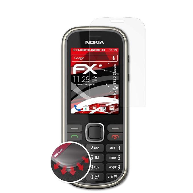 atFolix Schutzfolie passend für Nokia 3720 Classic Folie, entspiegelnde und Flexible FX Displayschutzfolie (3X)