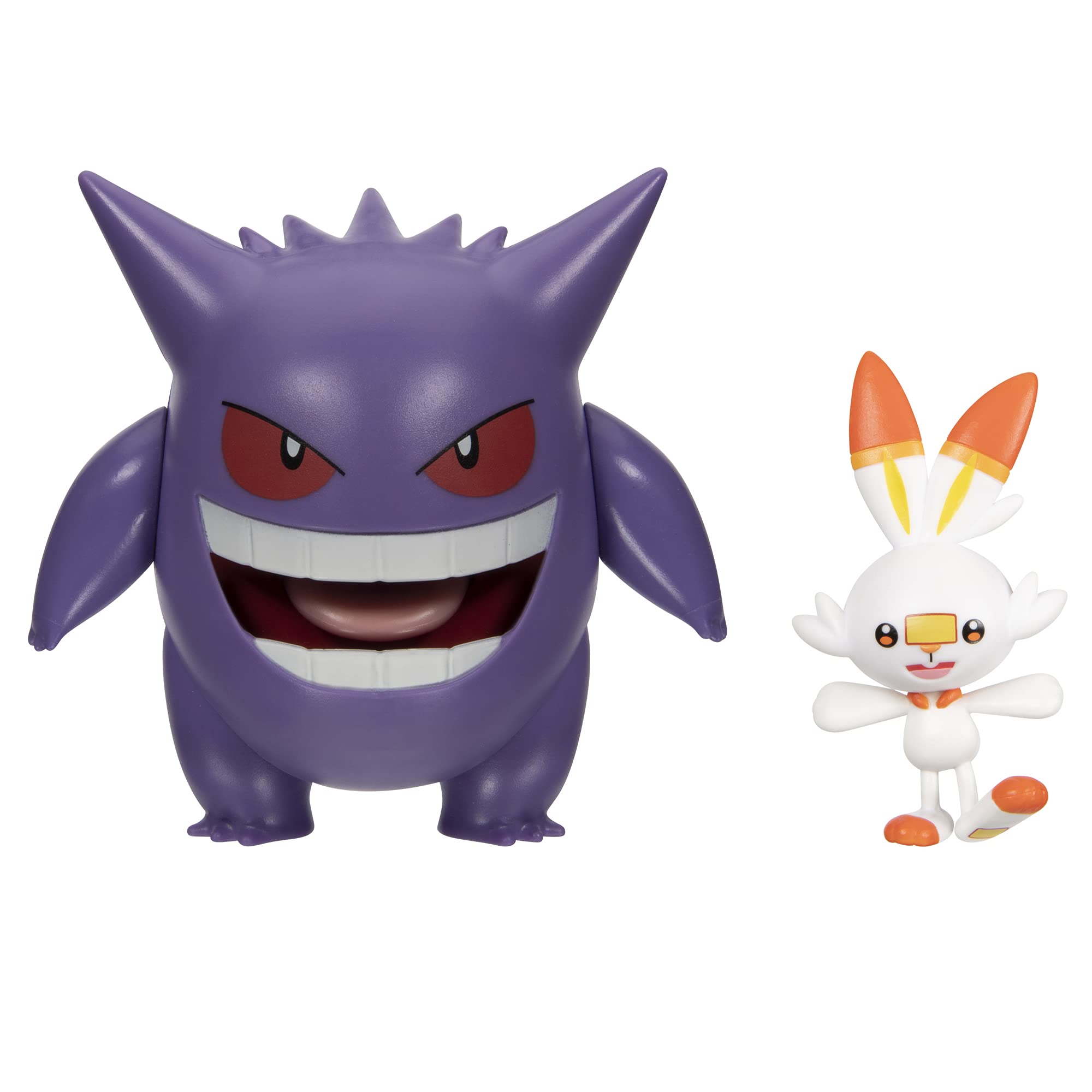 Pokemon Battle Figure 2-Pack Gengar & Scorbunny – 5 & 10 Cm Figures with Dynamic Features – Officially licensed Pokemon Toys 2024