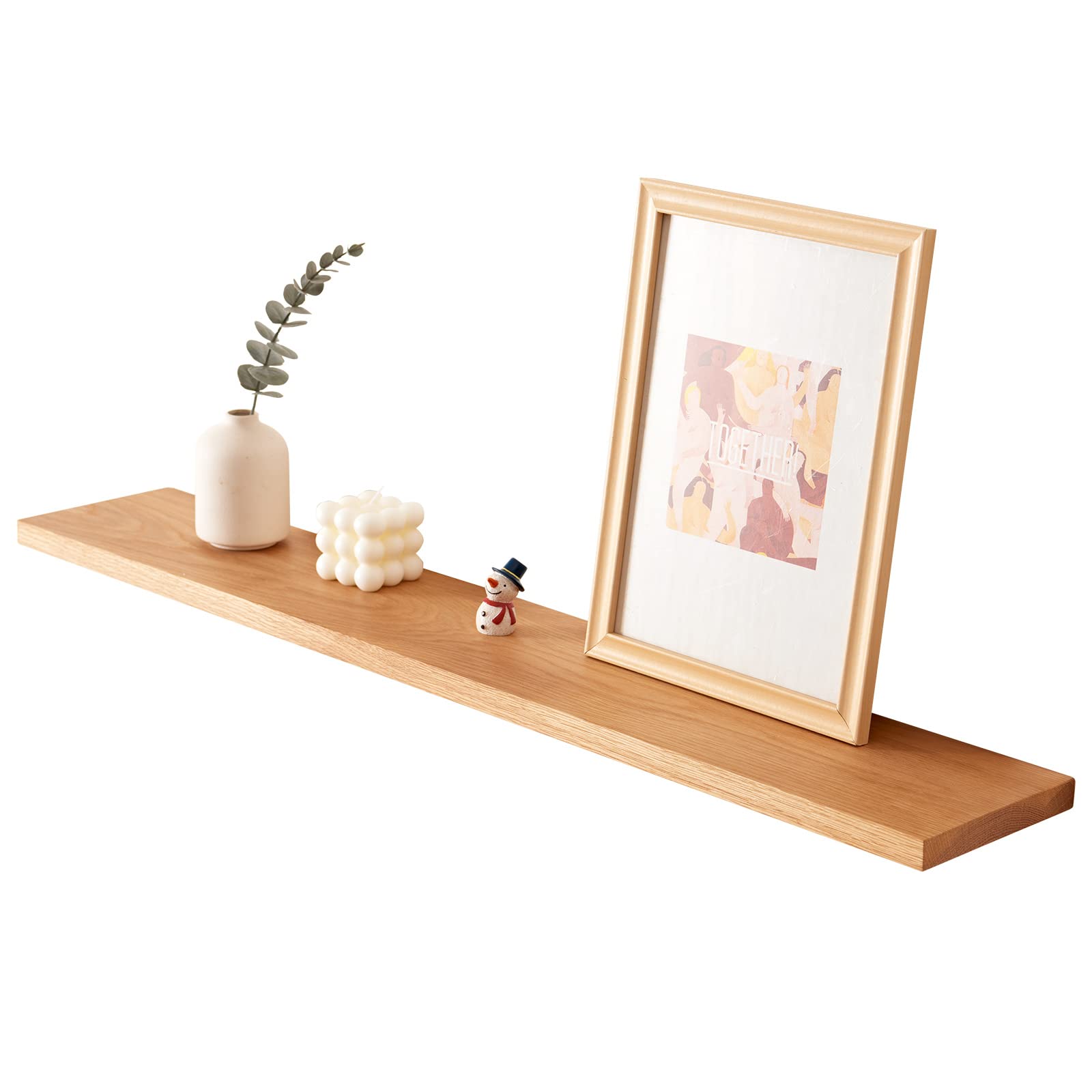 OAKERLAND Oak Floating Shelf, 90cm Wall Shelf Solid Wood, Display Wooden Ledge Wall Mounted for Bedroom, Living Room, Kitchen, Office, Laundry etc