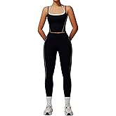 QBGJTD Womens Workout Sets Two Piece Spaghetti Straps Tank Top Matching High Waist Leggings Gym Work Out Outfits with Pockets