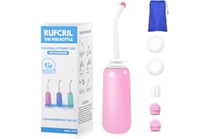 RUFCRIL Peri Bottle, Portable Travel Bidet with Bag, TPE Material Can Be Boiled, 17oz/500ml with 2 Sealing Rings,Essentials f