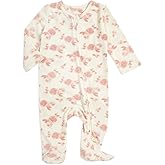 aden + anais Snuggle Knit Baby Girl Long Sleeve Zipper, One-Piece Footed Sleeper, Rosettes, 3-6M