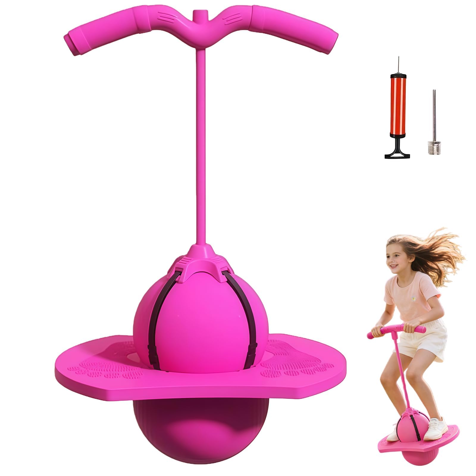 Lightshyer Balance Jumping Ball, Upgraded Pogo Jumper with Handle and Ball Pump, Trick Board Pogo Stick, Safe and Fun Bouncing Ball for Kids & Adults (Pink)
