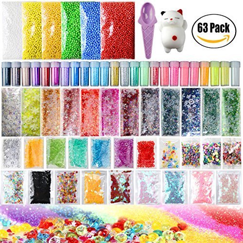 Slime Making Kit Supplies, 63 Packs Slime Supplies,Pearl, Foam Balls,Fishbowl Beads, Slime Tools for Slime Making Art DIY Craft, Wedding Decoration, Slime Supplies