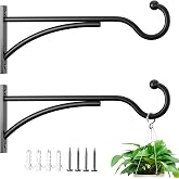 11 Inch 2 Pack Heavy-Duty Metal Plant Hanger Hooks, outdoor, Matte black | 30 lb capacity | For bird feeders, flower baskets, wind chimes, lanterns| Black | outdoor | Wall-mounted | Heavy Duty