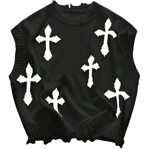 Verdusa Men's Sweater Vest Y2k Gothic Tops Sleeveless Shirts