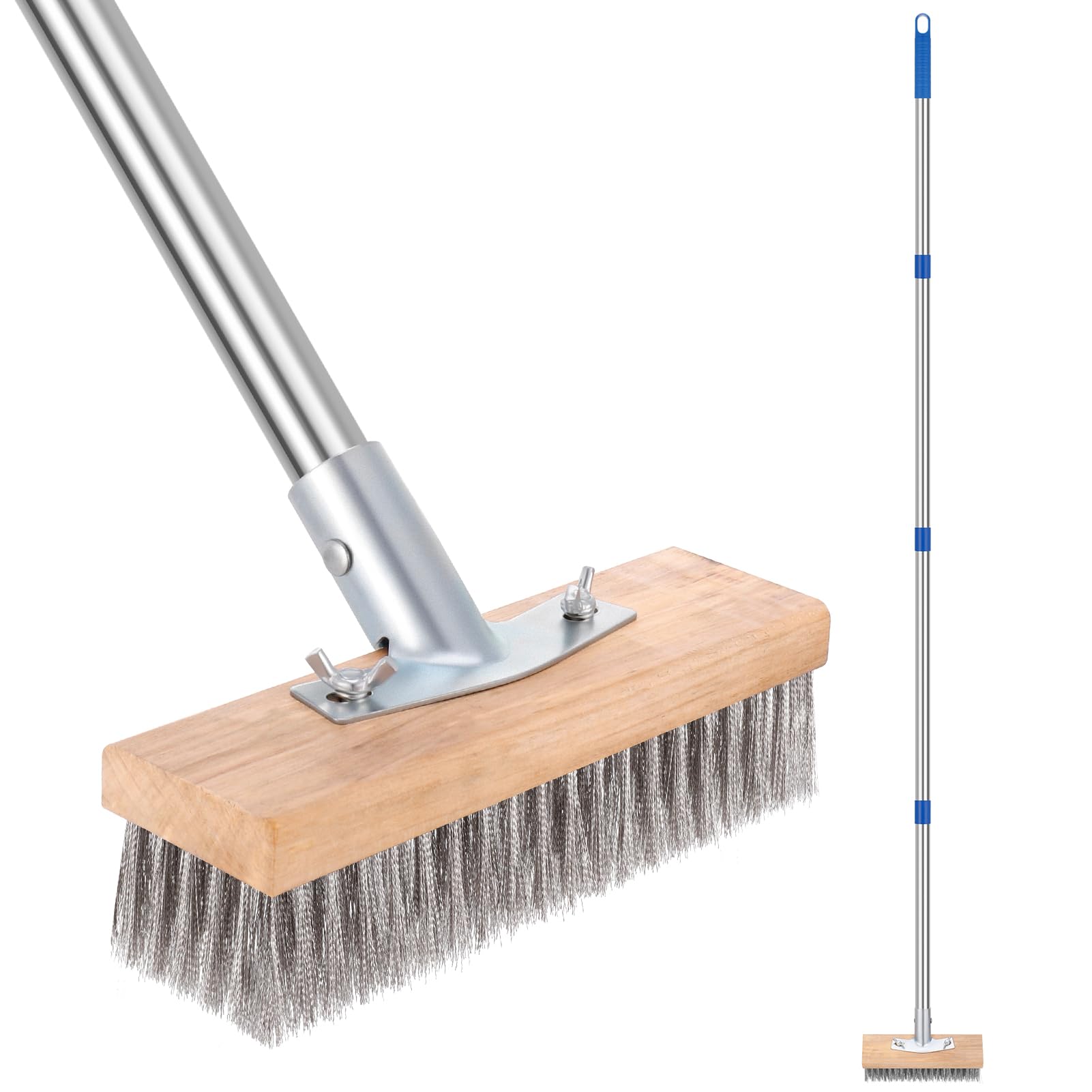 Wire Broom with Telescopic Handle, 63 Inch Stainless Steel Wire Broom Stiff Metal Bristle Brush for for Removing Weed Moss, Outdoor Floor Scrub Brush for Patio, Deck, Garden
