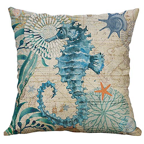 Pillow Case for Car Sofa Bed Couch Bedroom Marine Life Coral Sea Turtle Seahorse Whale Octopus Cushion Pillow Cover 40x40cm