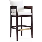 Manhattan Comfort Ritz Vegan Leather Barstool with Loose Pillow Backrest, Beech Wood Legs, Gold Metal Footrest, Mid Century Modern Design, Fully Assembled Bar Stool, 30.5" Seat Height, Set of 1, Ivory