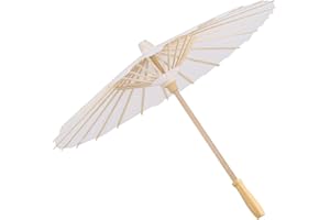 ZERODIS White Color Paper Decorative Umbrella Hand Painted Oiled Paper Umbrella Art Decor Vintage Parasol Vintage Umbrella with Wooden Handle Handle for Dance Perform Prop Cosplay(60cm)